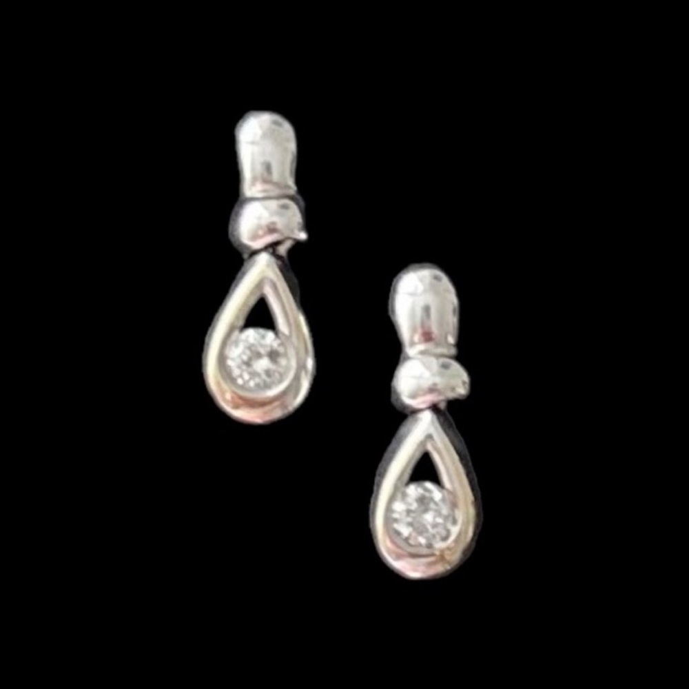 Sterling Silver Diamond Teardrop Earrings - Picture 1 of 6